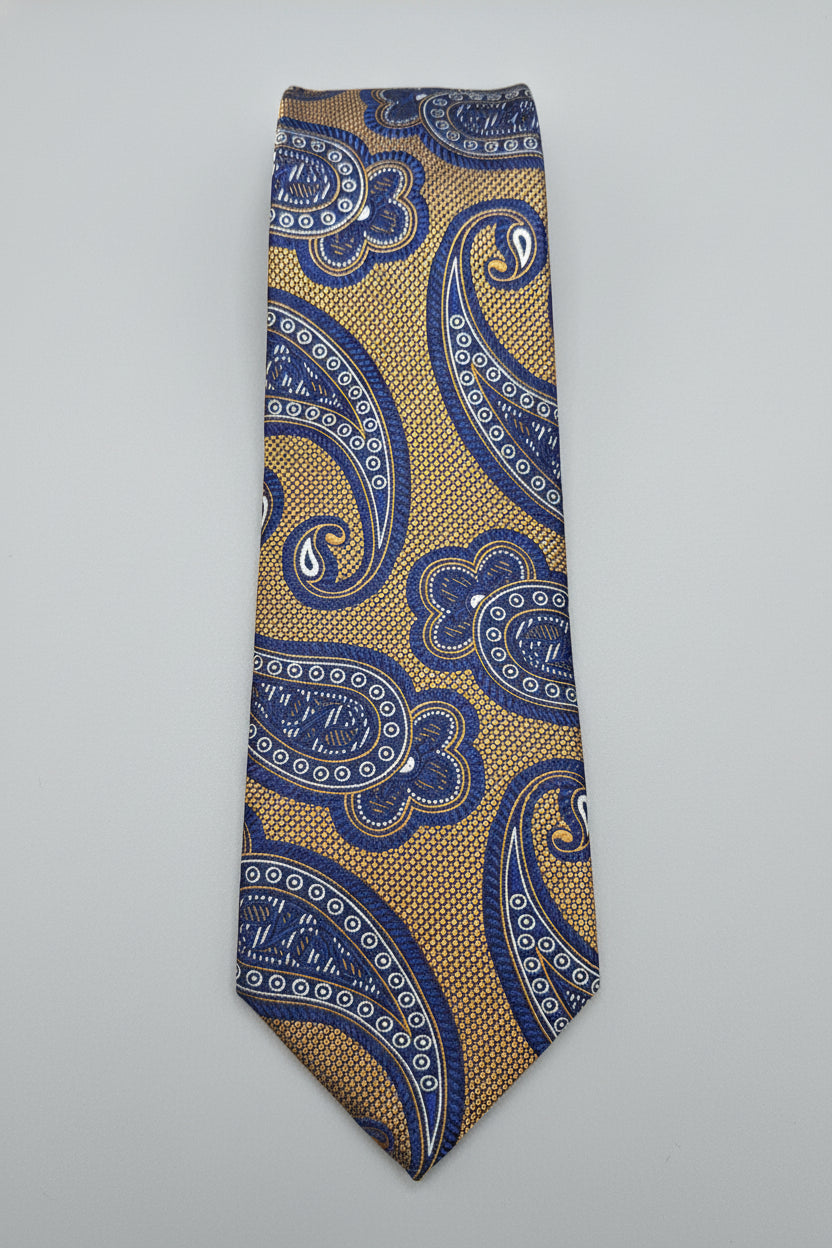 Gold & Navy Paisley Silk Tie