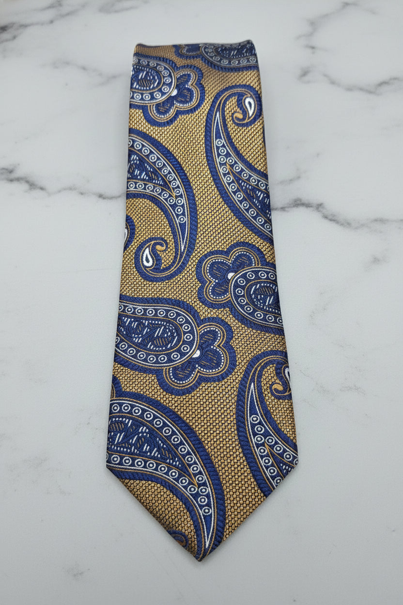 Gold & Navy Paisley Silk Tie