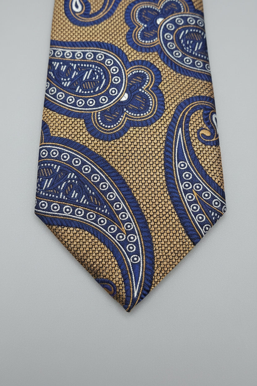 Gold & Navy Paisley Silk Tie
