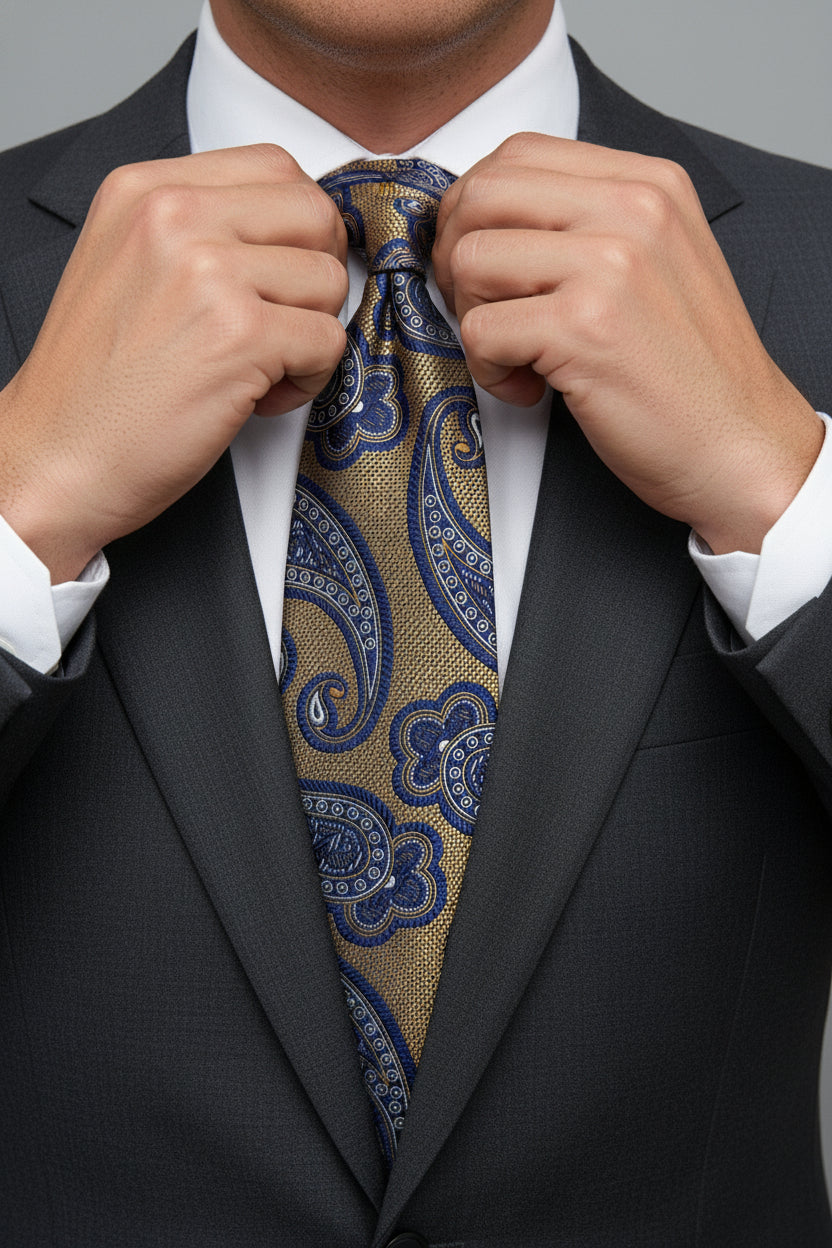 Gold & Navy Paisley Silk Tie