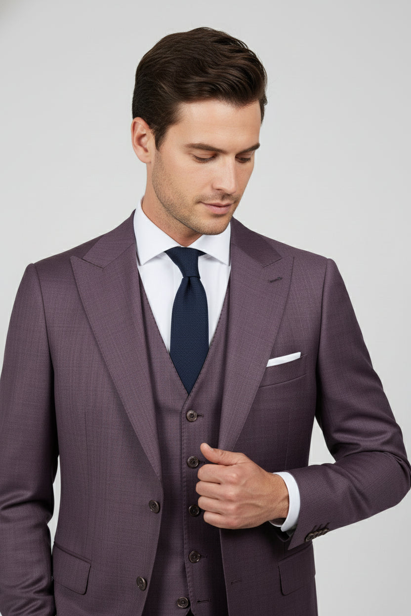 Plum Three-Piece Tailored Suit