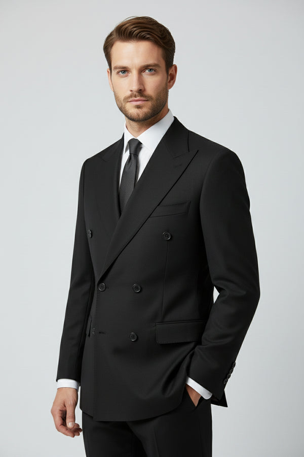 Black Wool Double-Breasted Suit