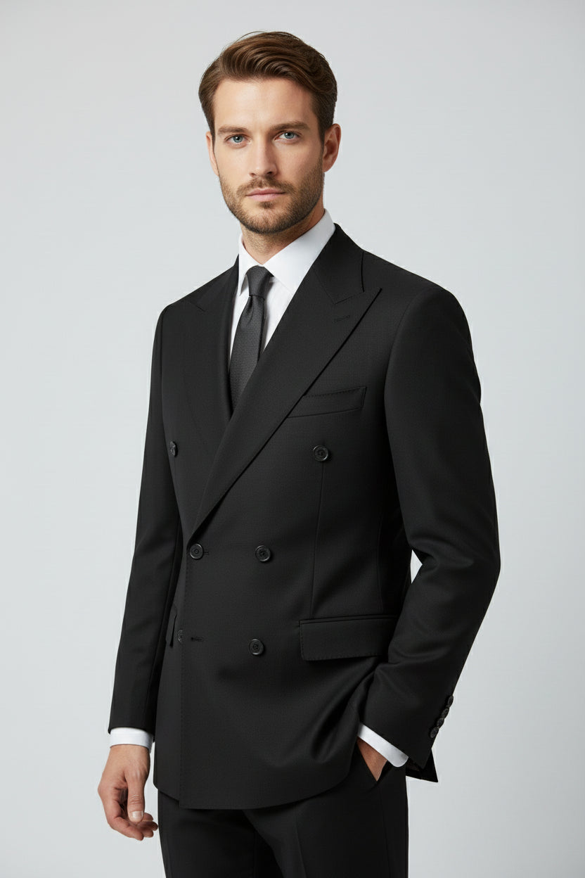 Black Wool Double-Breasted Suit
