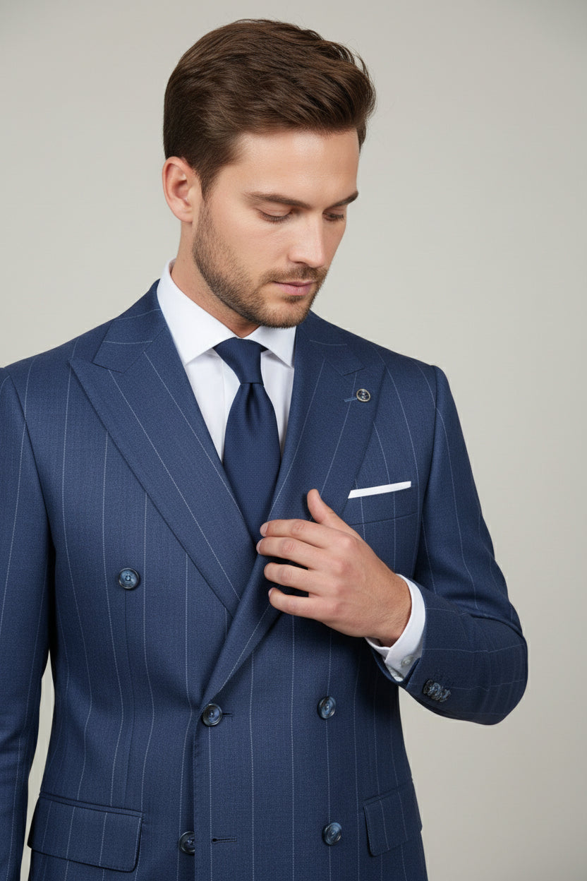 Royal Blue Pinstriped Double-Breasted Suit