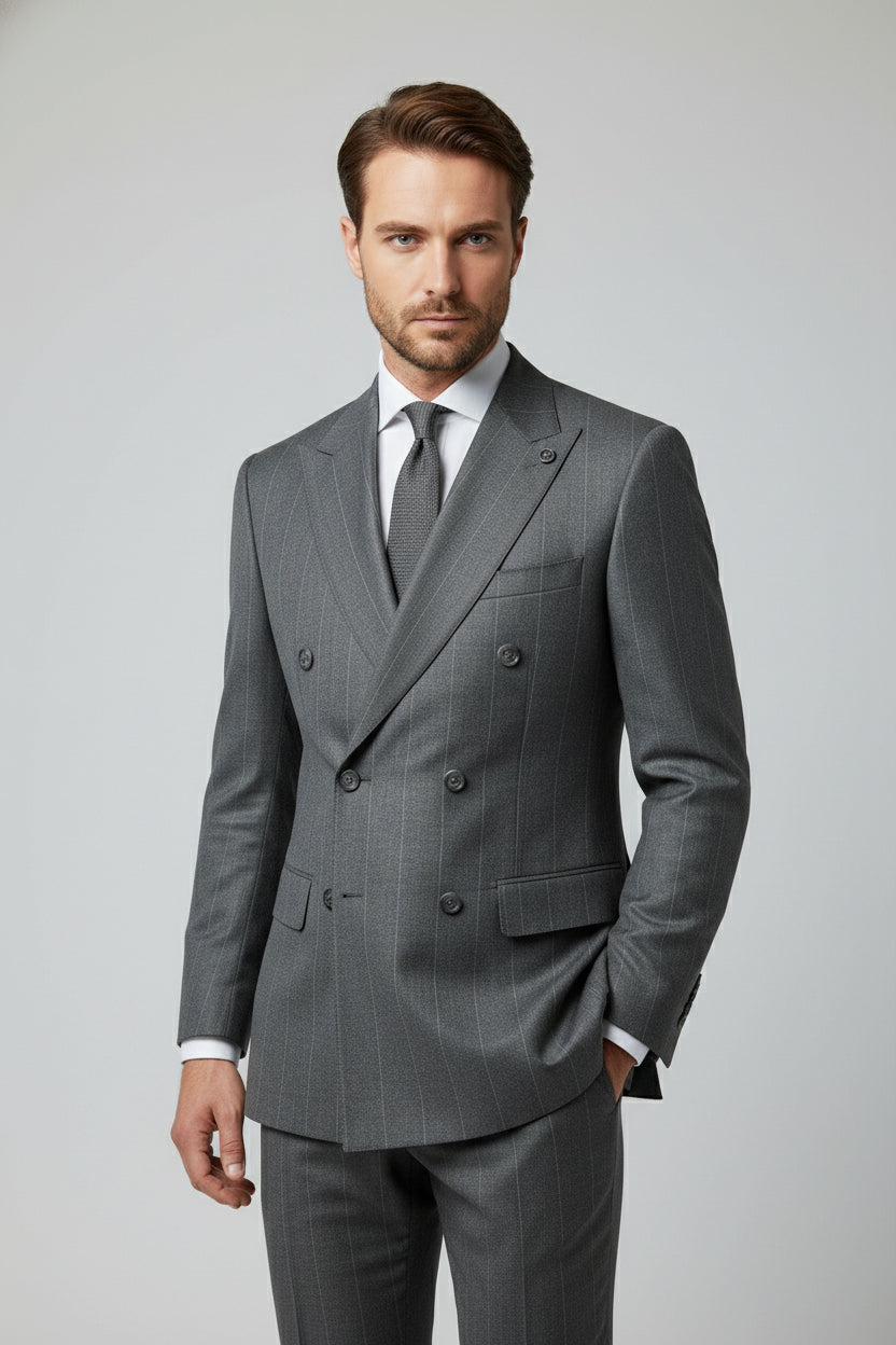 Grey Pinstriped Double-Breasted Suit