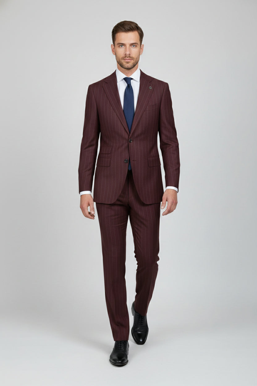 Maroon Pinstriped Two-Piece Suit
