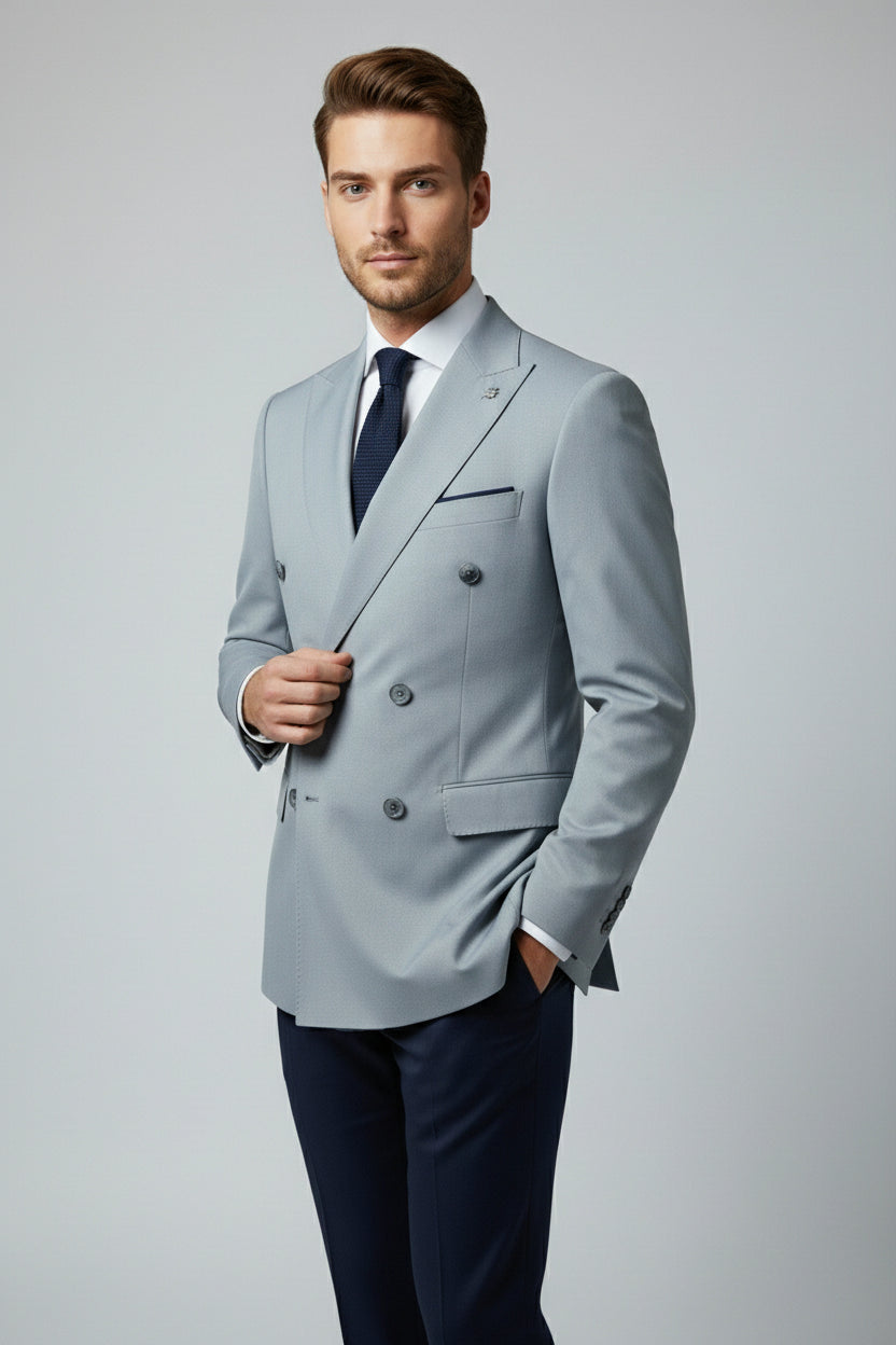 Light Blue and Navy Combination Double-Breasted Suit