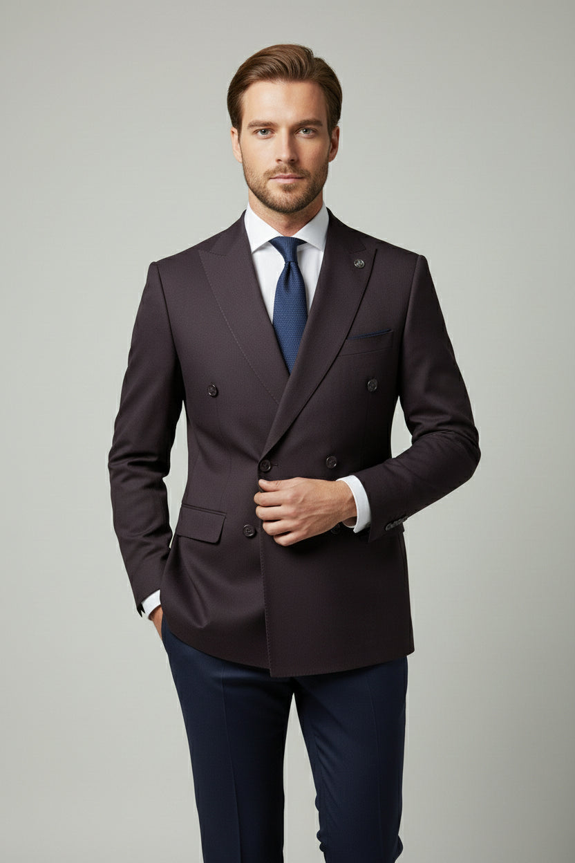 Maroon and Navy Combination Double-Breasted Suit