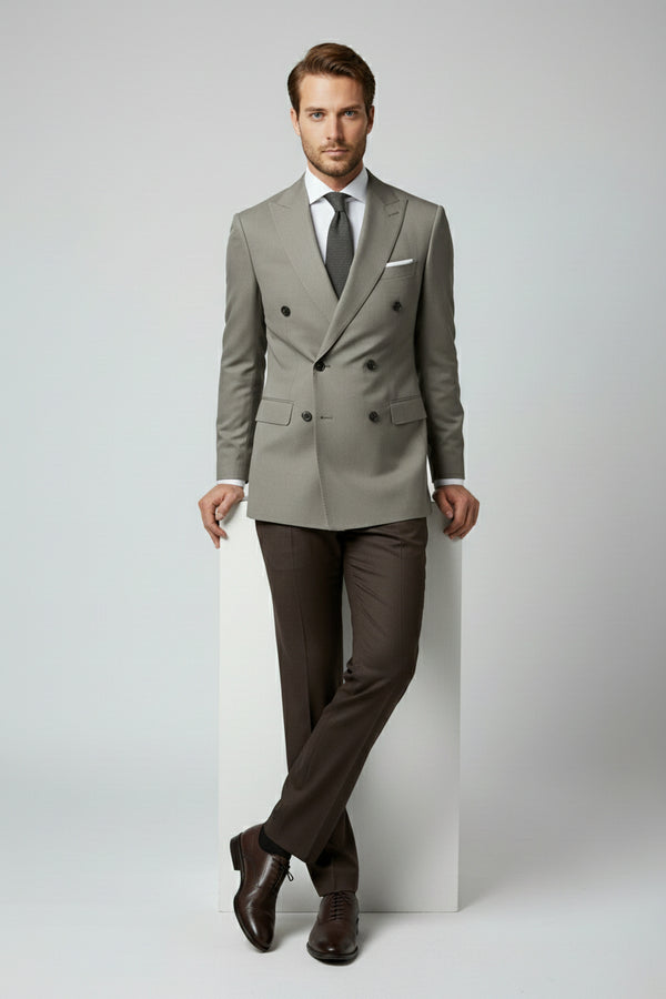 Taupe and Brown Combination Double-Breasted Suit