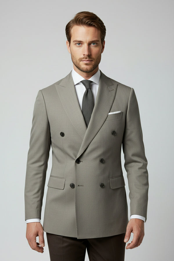 Taupe and Brown Combination Double-Breasted Suit