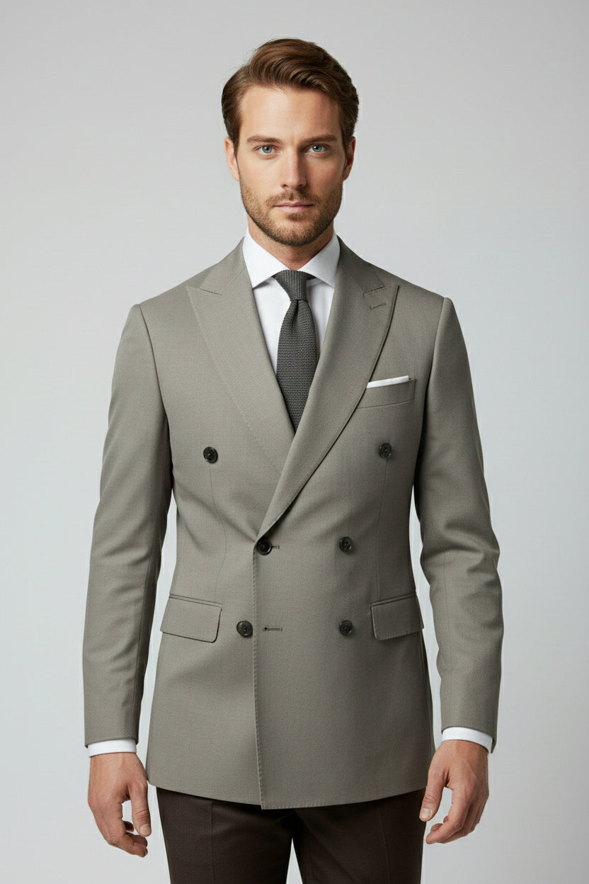 Taupe and Brown Combination Double-Breasted Suit