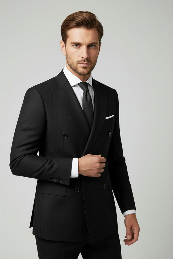 Black Pinstriped Double-Breasted Suit