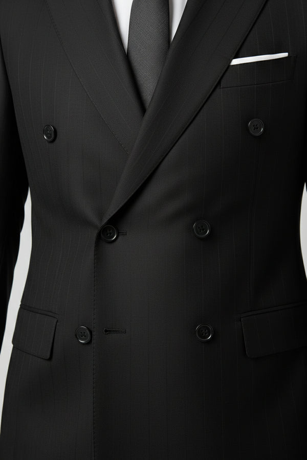 Black Pinstriped Double-Breasted Suit