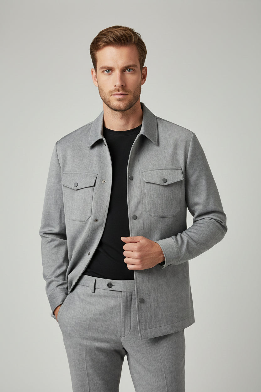 Light Grey Structured Safari Suit