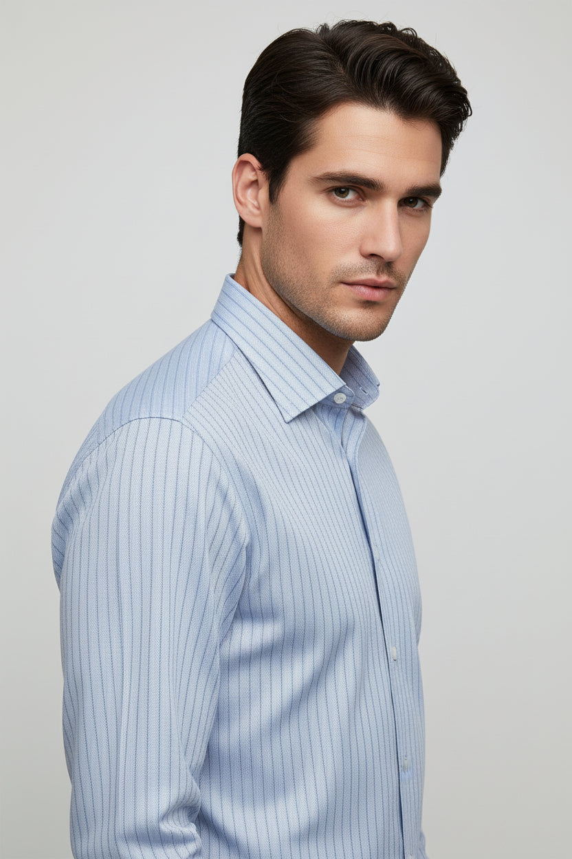 Sky Blue Herringbone Striped Shirt
