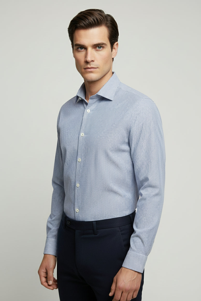 Blue and White Striped Shirt