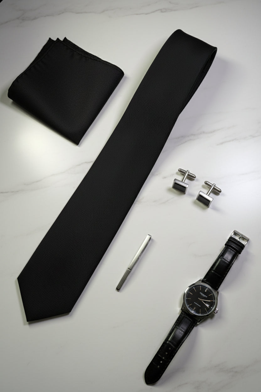 Black Textured Silk Tie