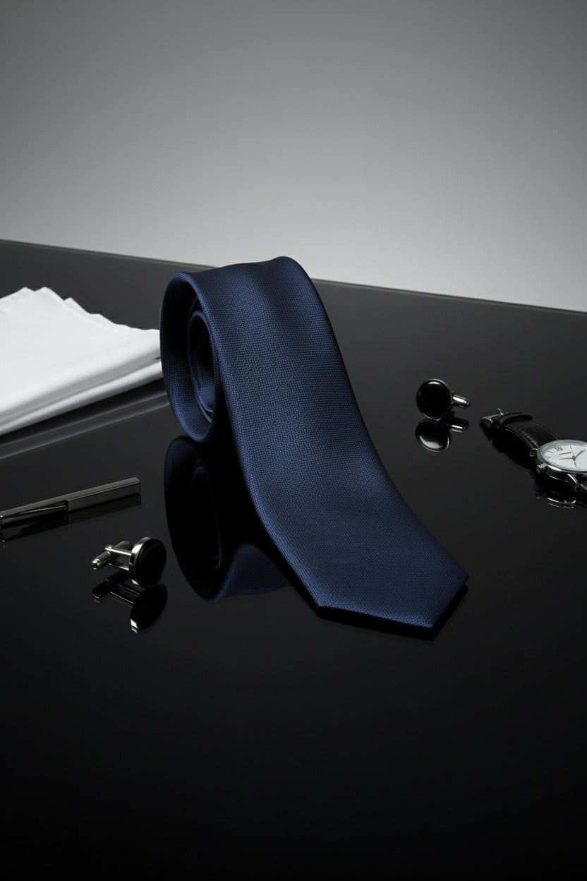 Navy Textured Silk Tie