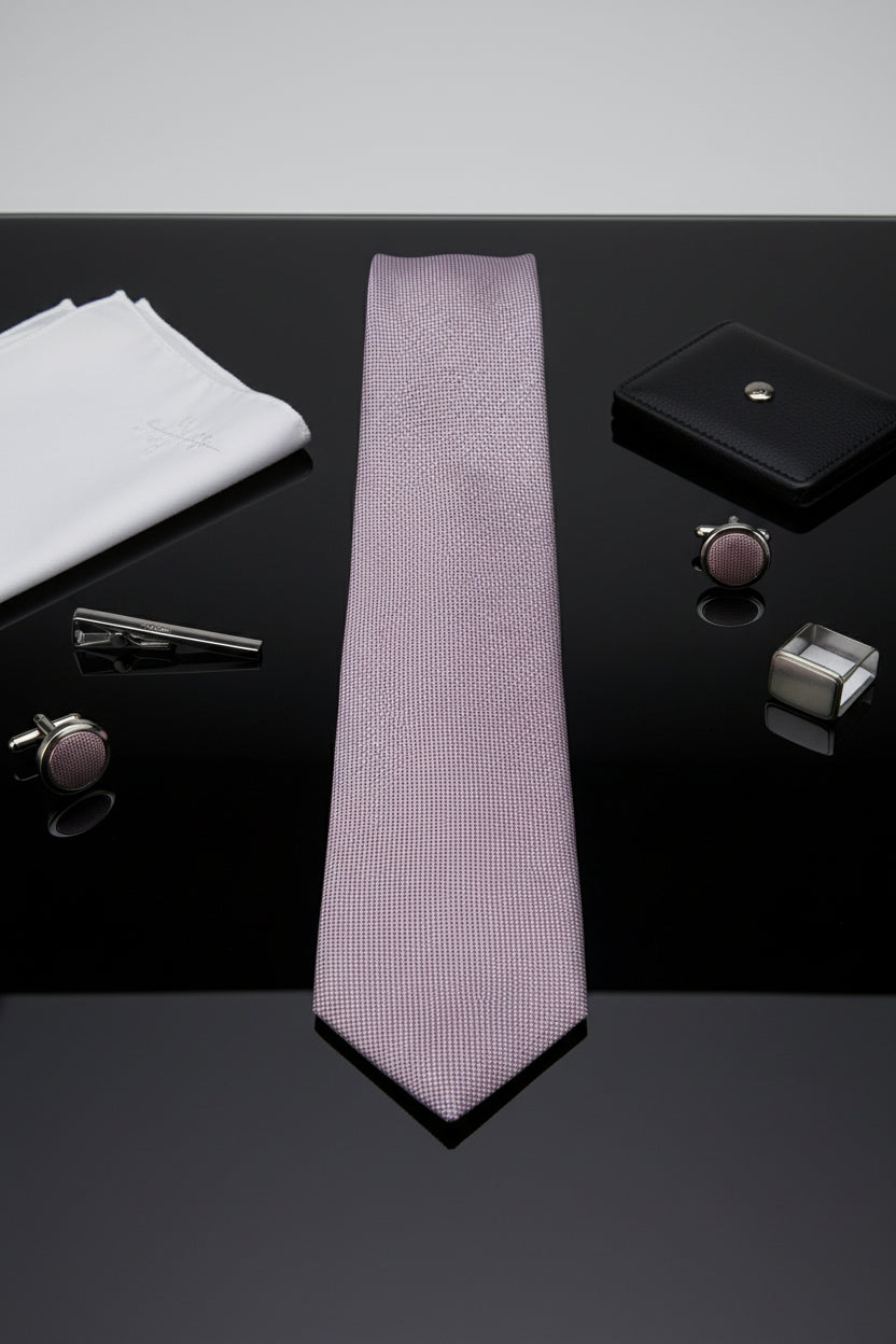 Pink and Navy Patterned Silk Tie