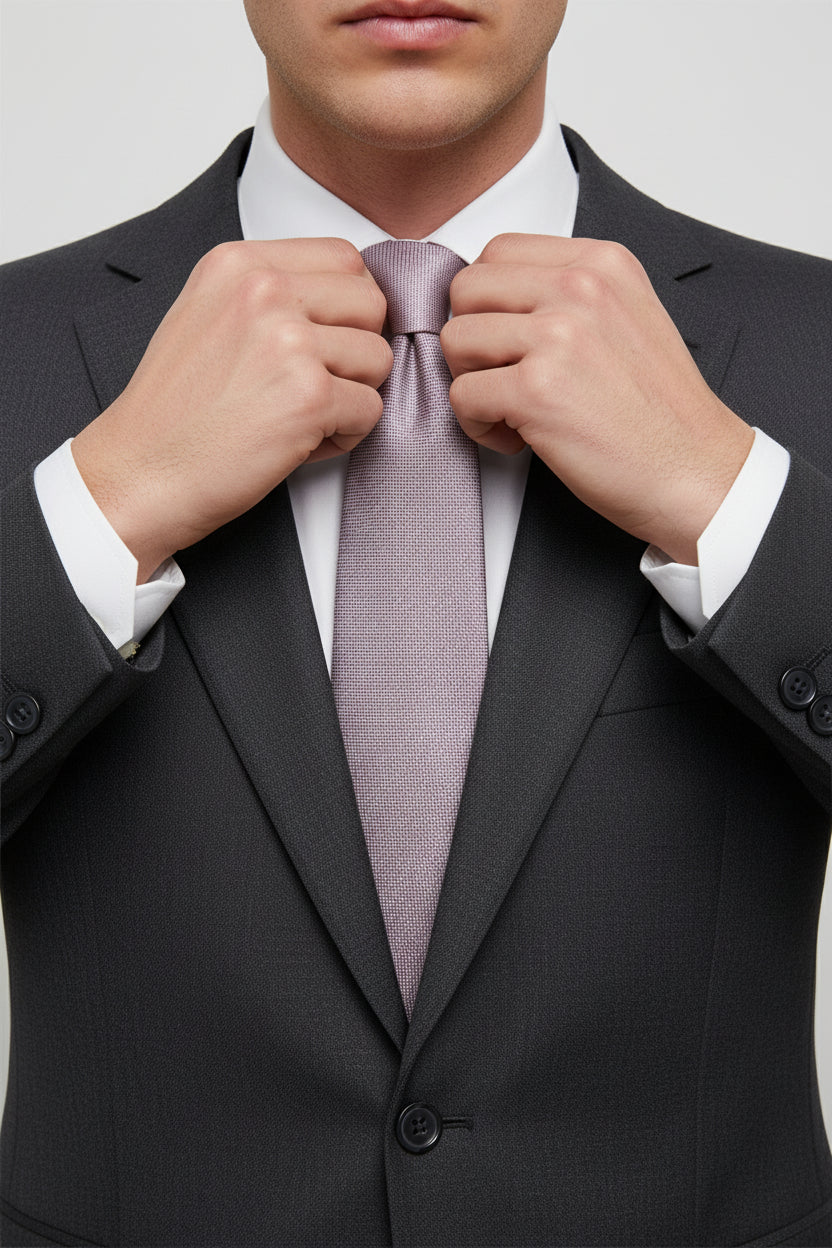 Pink and Navy Patterned Silk Tie
