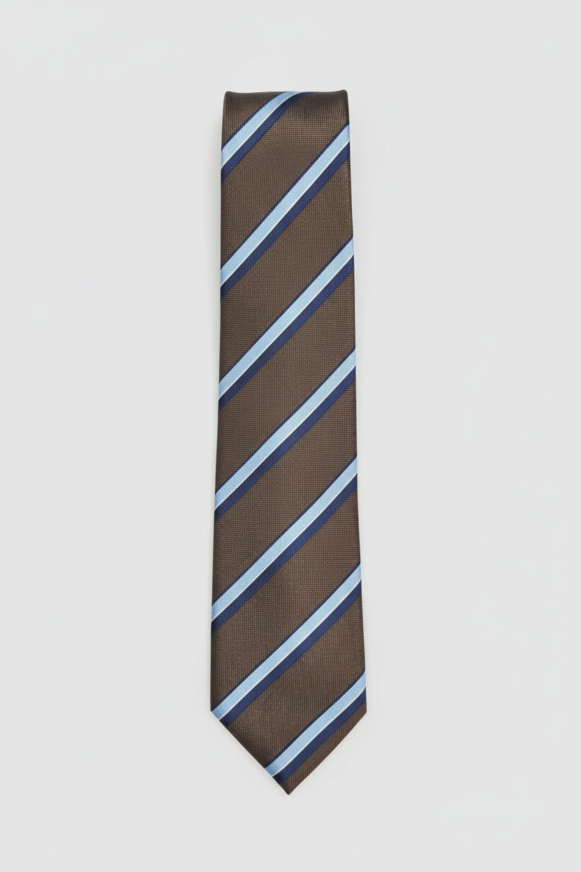 Brown and Blue Striped Silk Tie