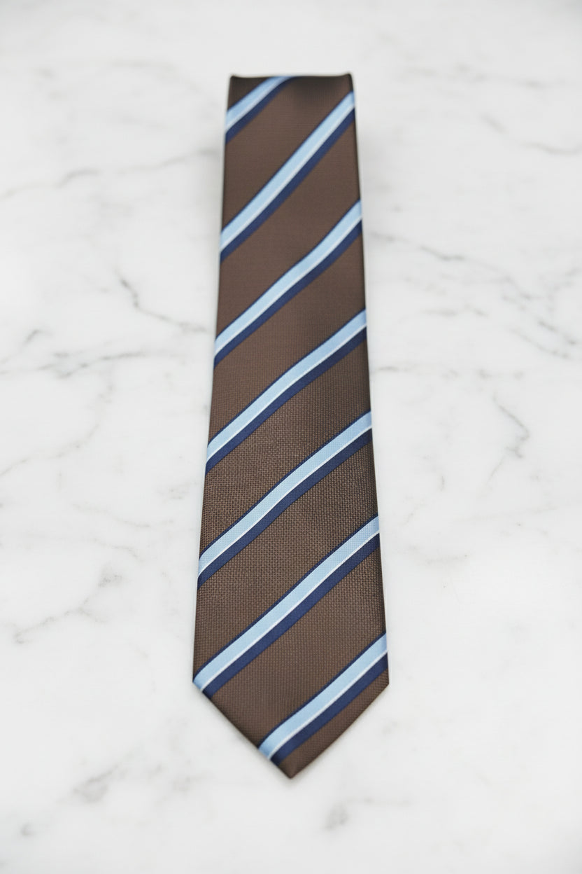 Brown and Blue Striped Silk Tie
