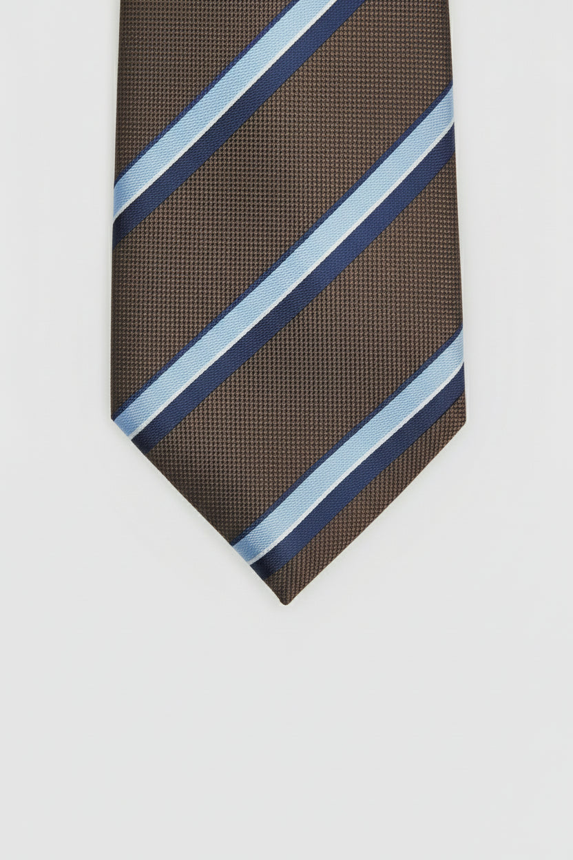 Brown and Blue Striped Silk Tie
