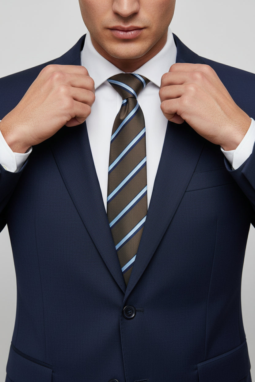 Brown and Blue Striped Silk Tie