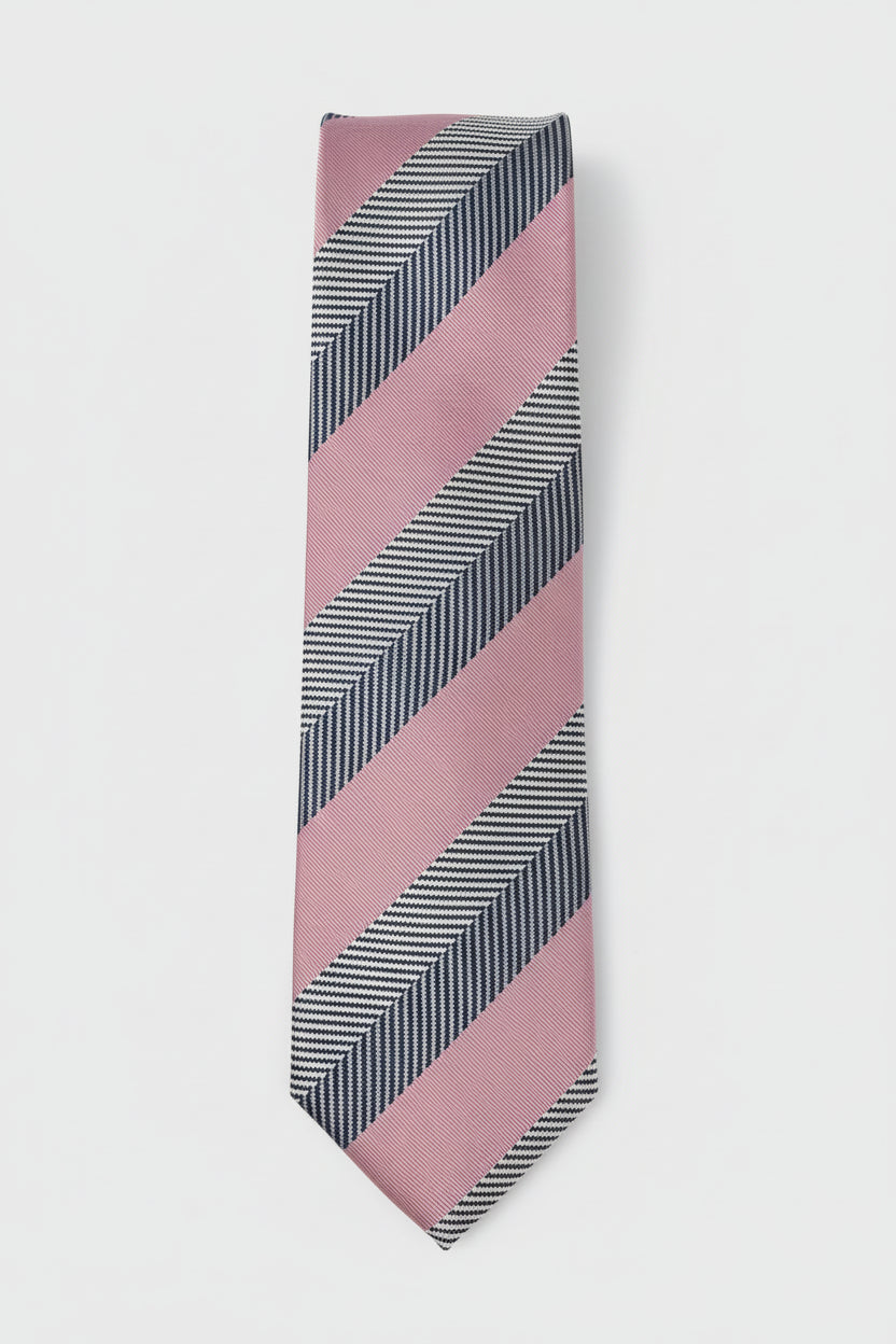 Pink and Navy Striped Silk Tie