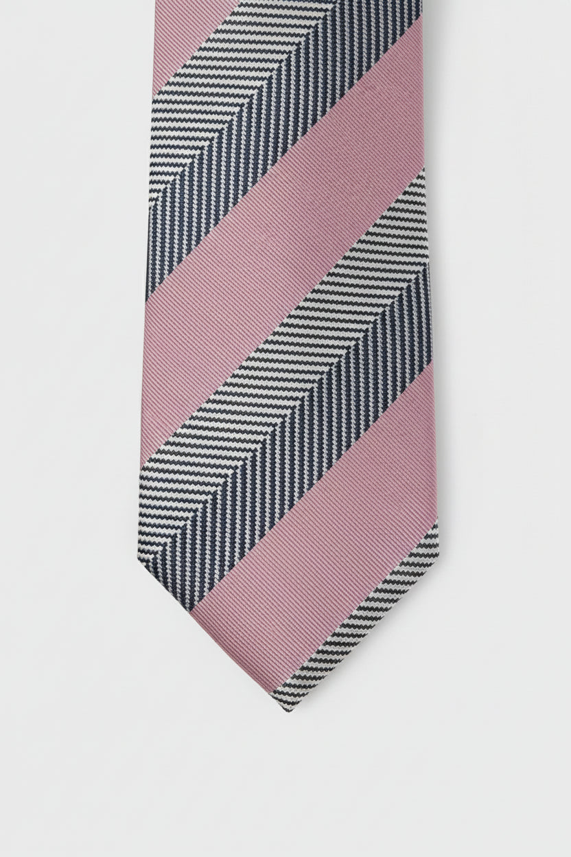 Pink and Navy Striped Silk Tie