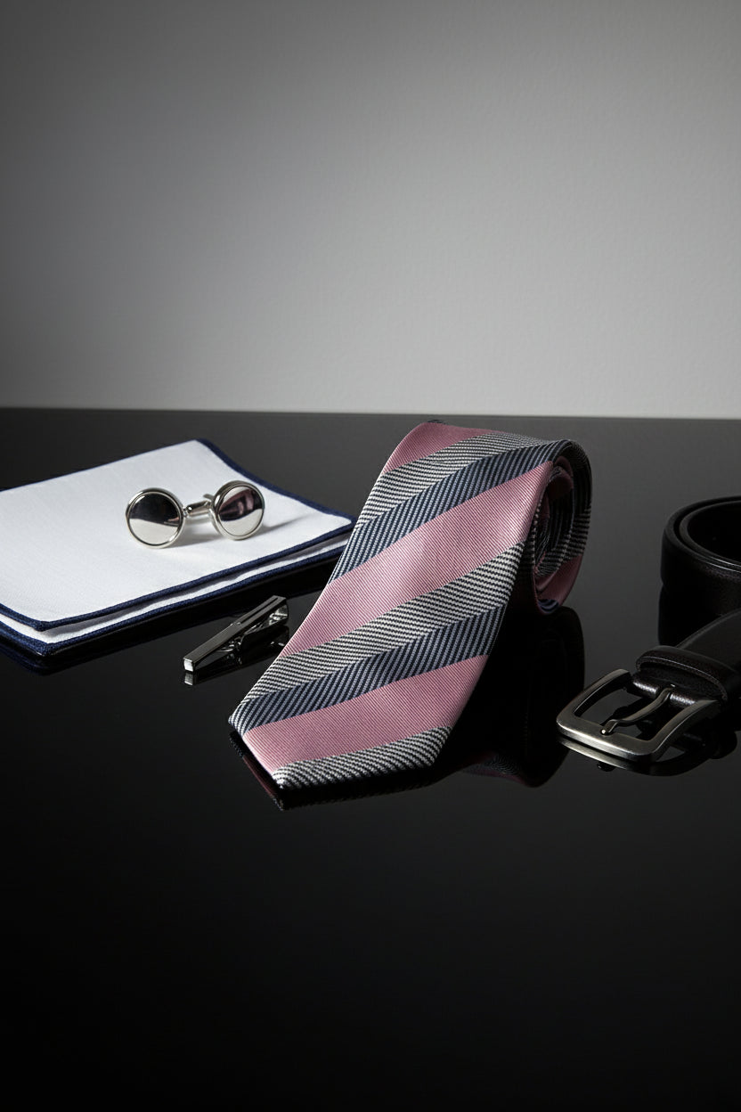 Pink and Navy Striped Silk Tie