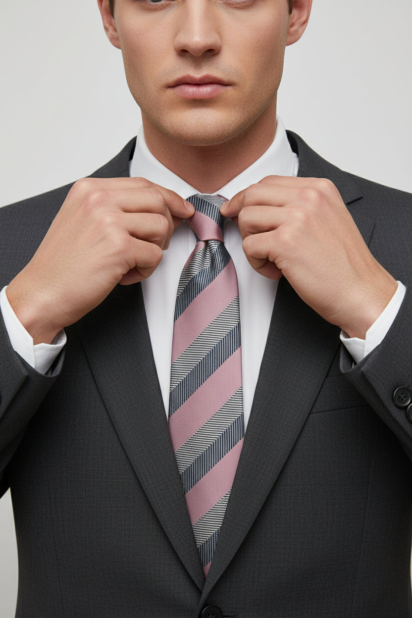Pink and Navy Striped Silk Tie