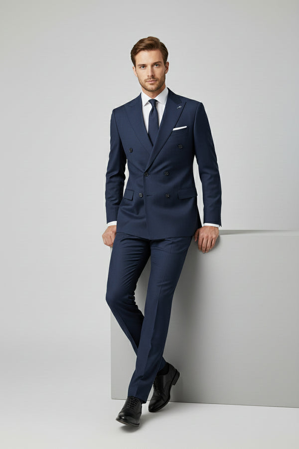 Navy Double Breasted Wool Suit