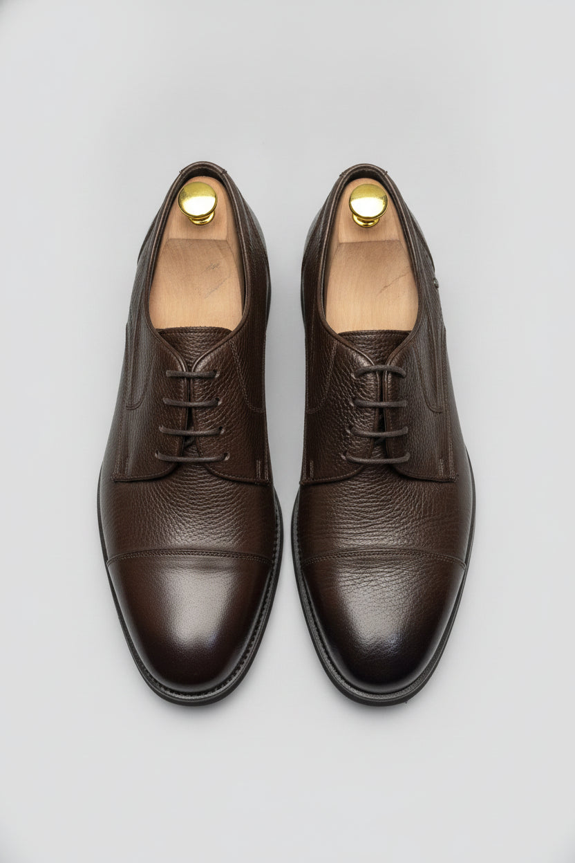 Dark brown leather lace-up Derby shoes - Suit Sartoria UAE
