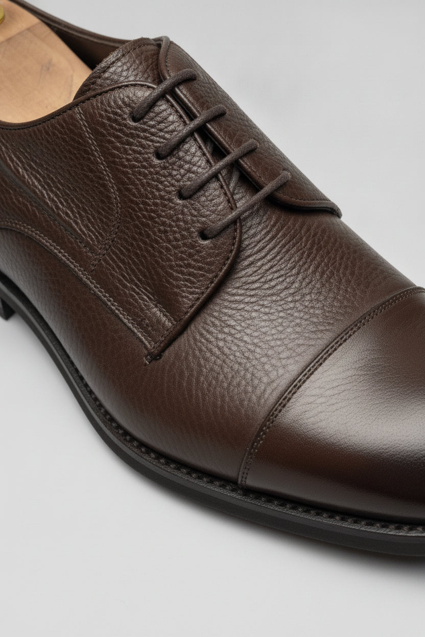 Dark brown leather Derby shoes with lace-up detail - Suit Sartoria UAE