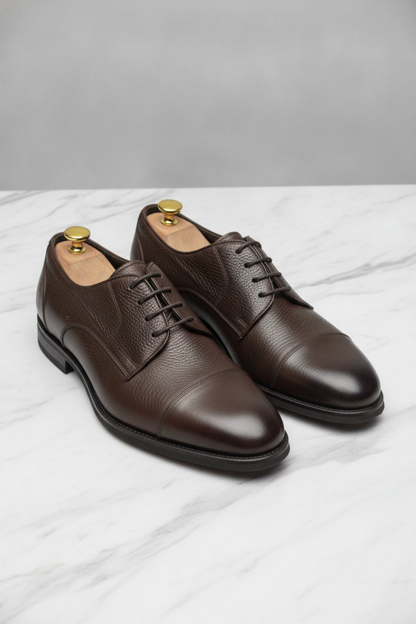 Dark brown leather derby shoes with lace-up design - Suit Sartoria UAE