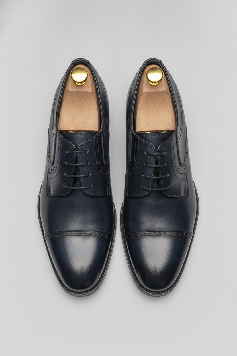 Midnight blue leather Oxford shoes with lace-up design - Suit Sartoria UAE
