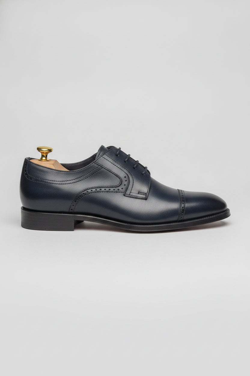 Midnight blue leather Oxford shoes with lace-up design - Suit Sartoria UAE