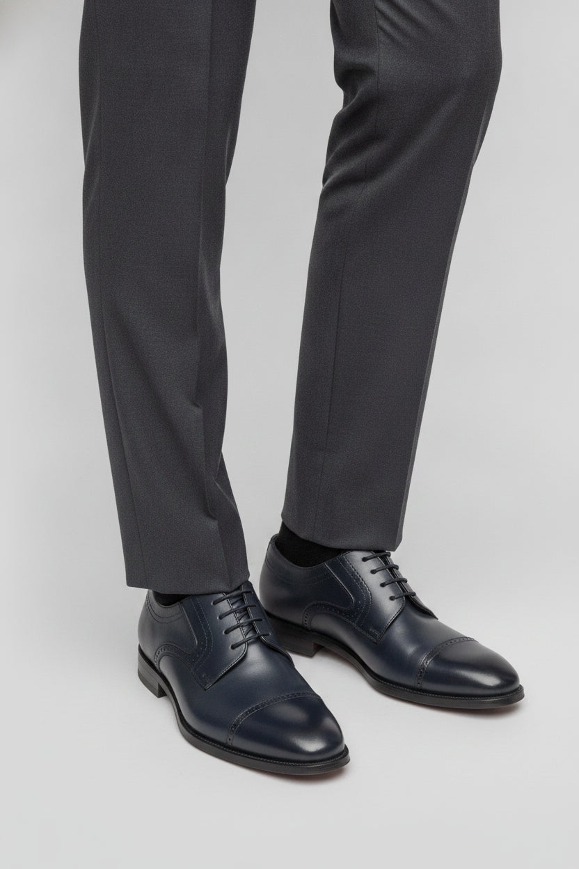 Man wearing midnight blue leather oxford shoes - Suit Sartoria UAE