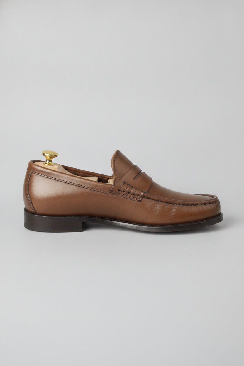 Chestnut brown leather penny loafers, smart casual - Suit Sartoria UAE.