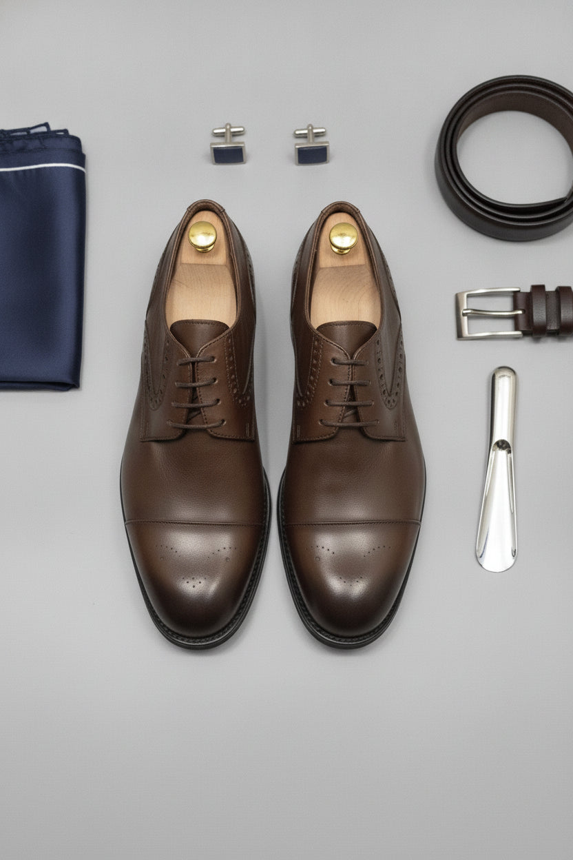 Chocolate brown derby shoes with sleek finish - Suit Sartoria UAE