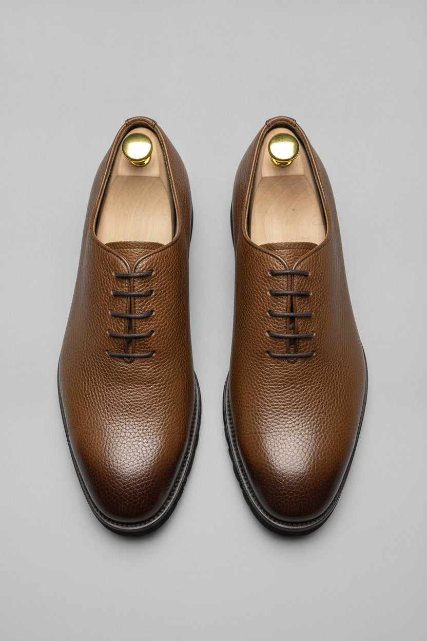 Chestnut brown leather Derby shoes, regular fit - Suit Sartoria UAE
