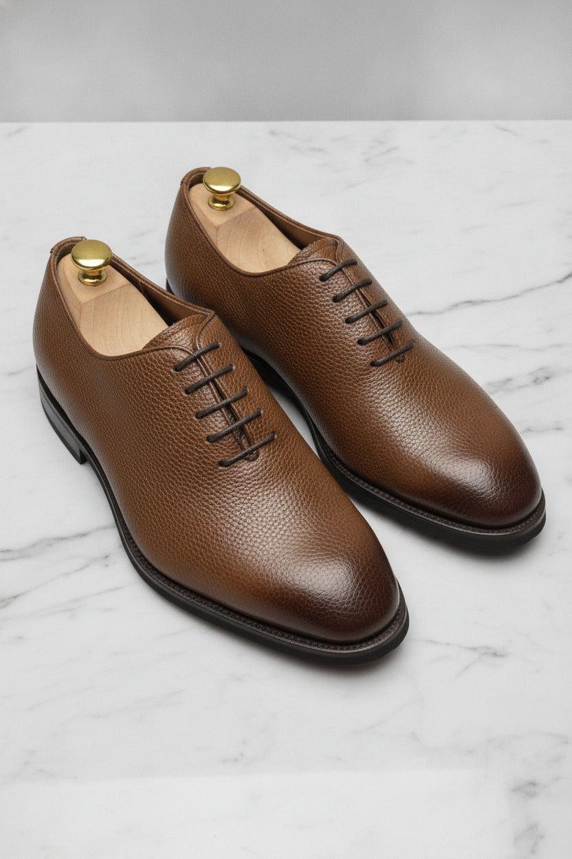 Chestnut brown leather Derby shoes, regular fit - Suit Sartoria UAE