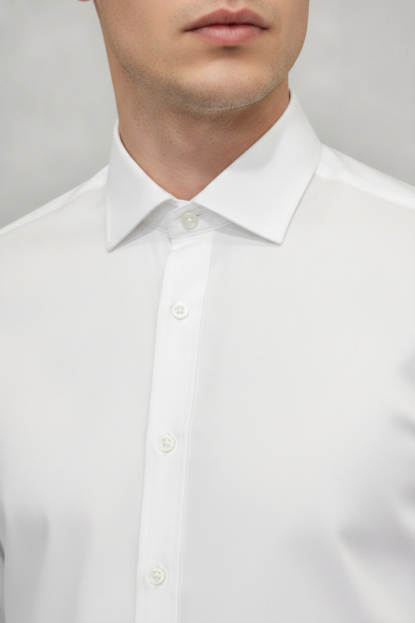 Man wearing white slim fit formal shirt - Suit Sartoria UAE