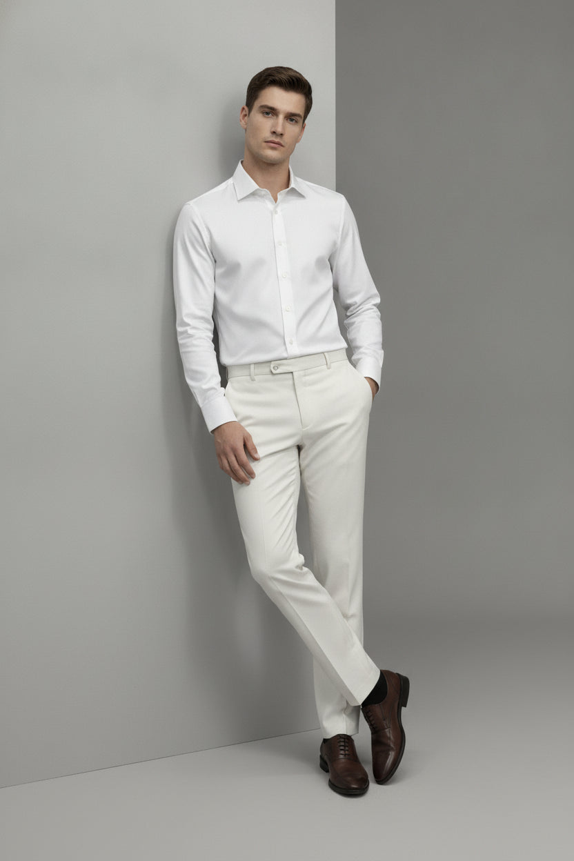 Man wearing white slim fit formal shirt - Suit Sartoria UAE