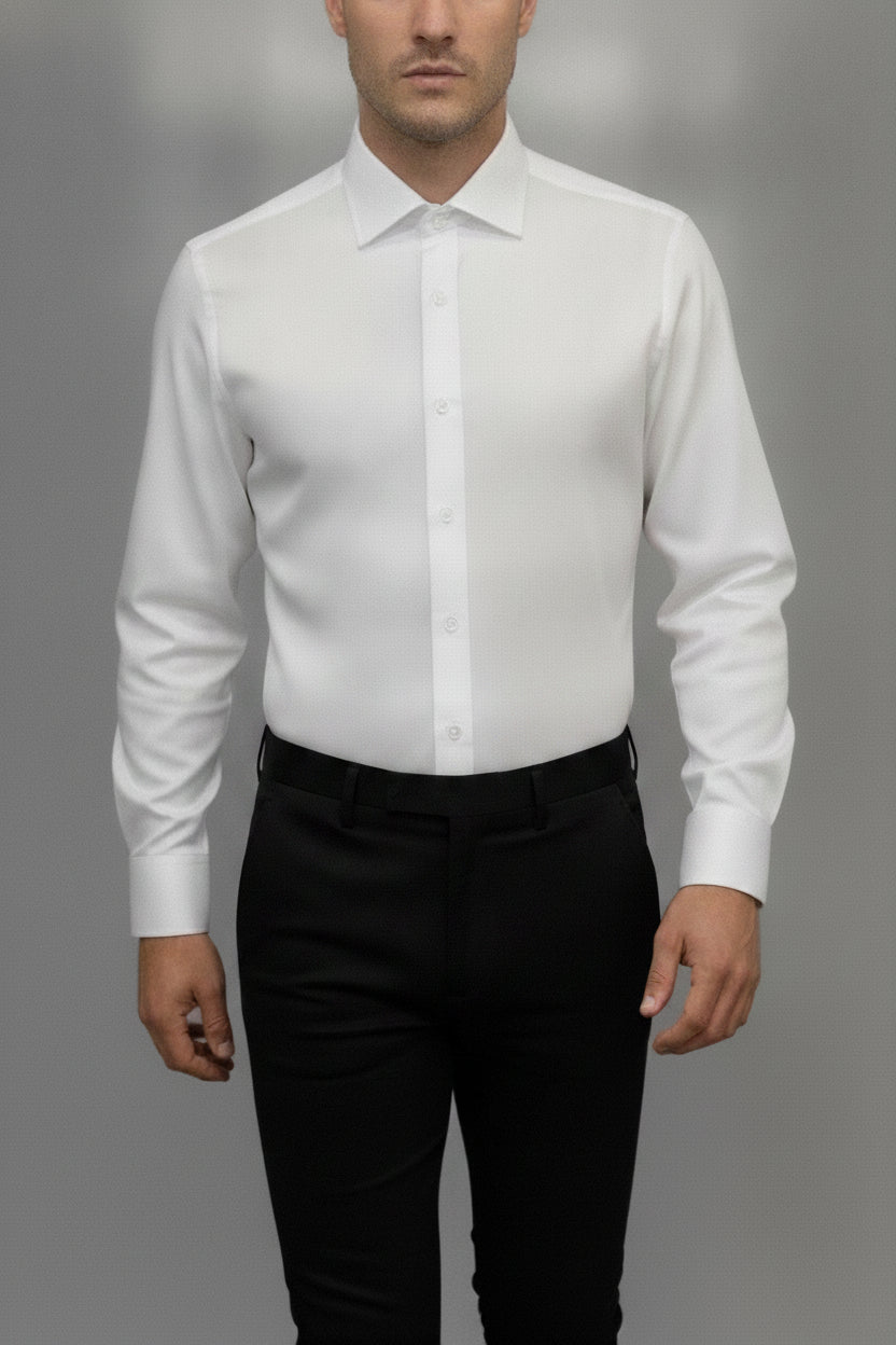 Man wearing white slim fit formal shirt - Suit Sartoria UAE