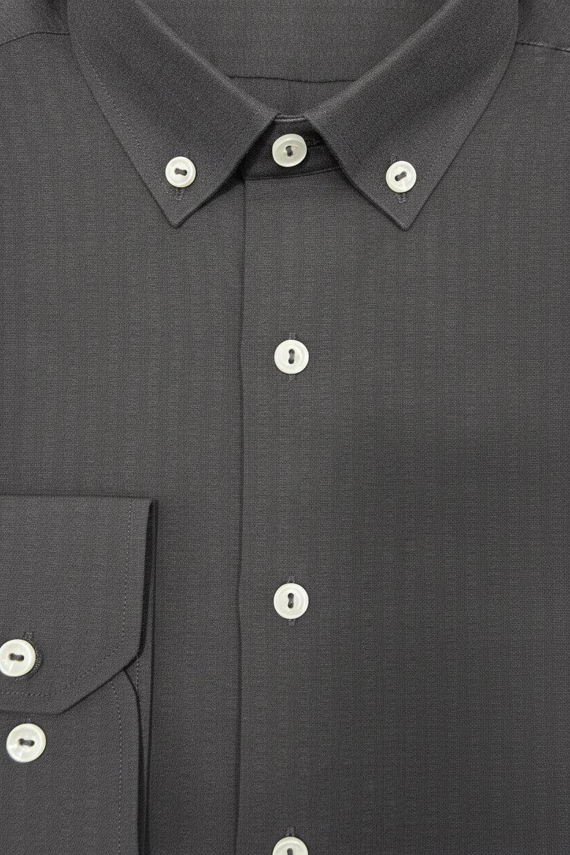 Man wearing charcoal black formal shirt with spread collar - Suit Sartoria UAE
