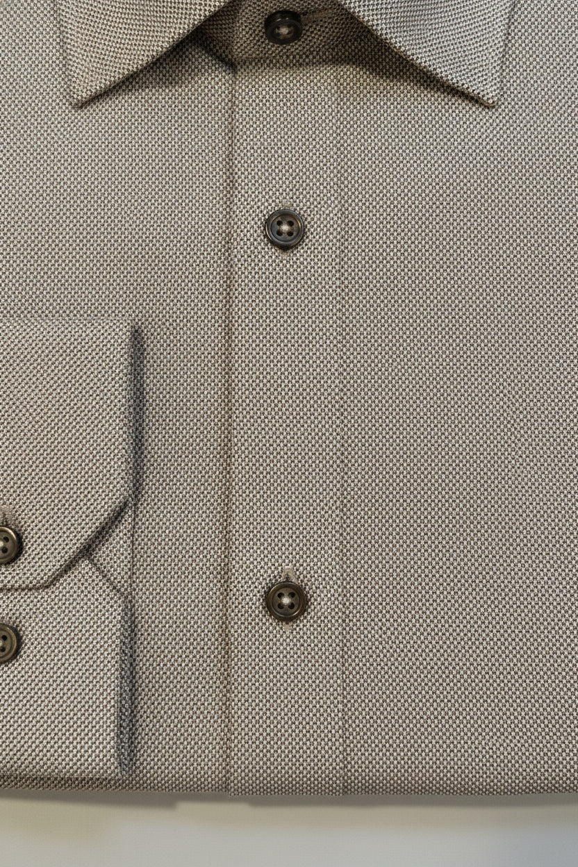 Man wearing taupe formal slim fit shirt - Suit Sartoria UAE