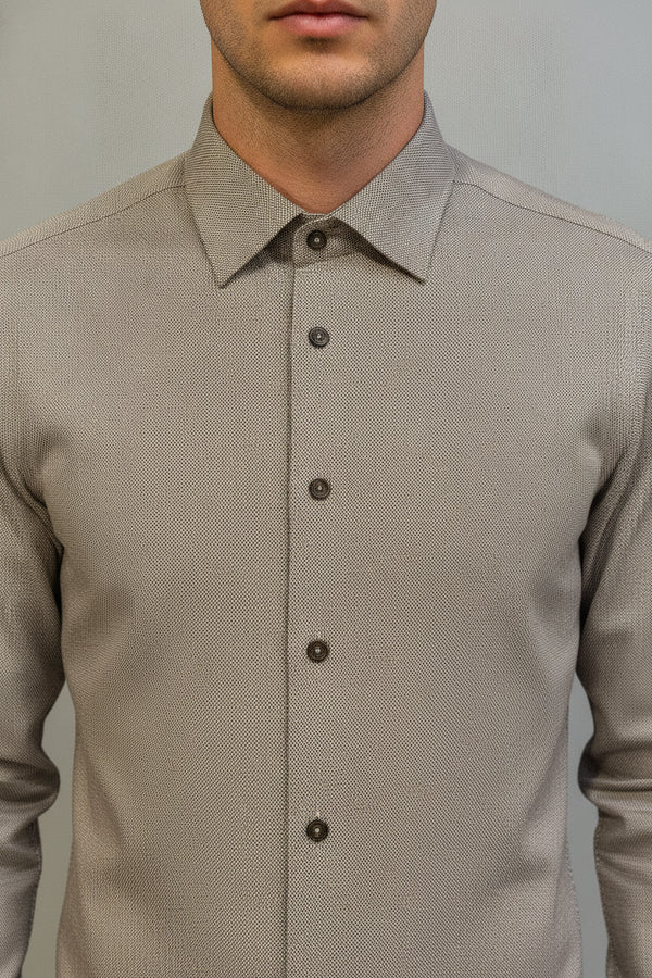 Man wearing taupe formal slim fit shirt - Suit Sartoria UAE