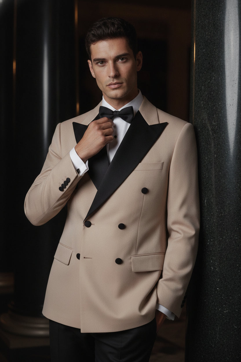 Champagne & Black Double-Breasted Tuxedo